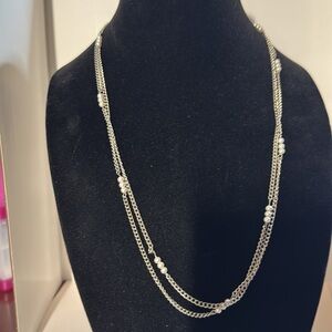 26” Silvertone Faux Pearl Station Necklace. (D-DD)